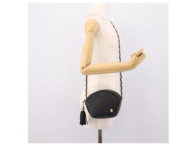 Bally Chain Shoulder Bag Leather Black Gold Tone Auth BA16147 - view 22