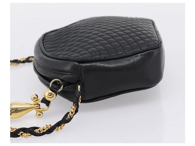 Bally Chain Shoulder Bag Leather Black Gold Tone Auth BA16147 - view 3