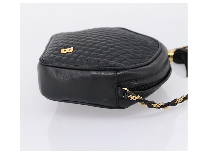 Bally Chain Shoulder Bag Leather Black Gold Tone Auth BA16147 - view 4