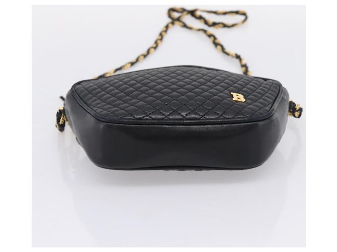 Bally Chain Shoulder Bag Leather Black Gold Tone Auth BA16147 - view 5
