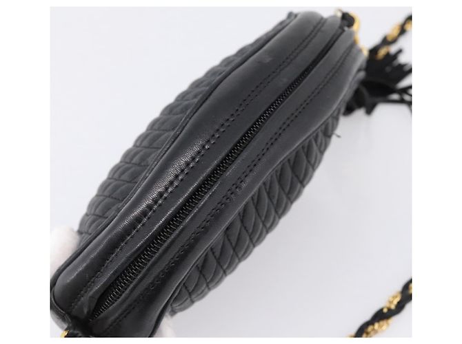 Bally Chain Shoulder Bag Leather Black Gold Tone Auth BA16147 - view 6