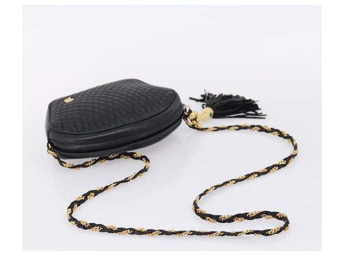 Bally Chain Shoulder Bag Leather Black Gold Tone Auth BA16147 - view 7