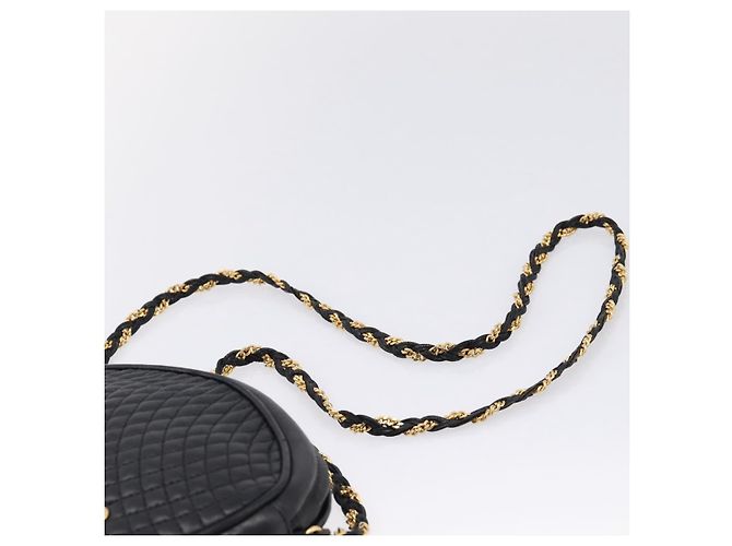 Bally Chain Shoulder Bag Leather Black Gold Tone Auth BA16147 - view 8