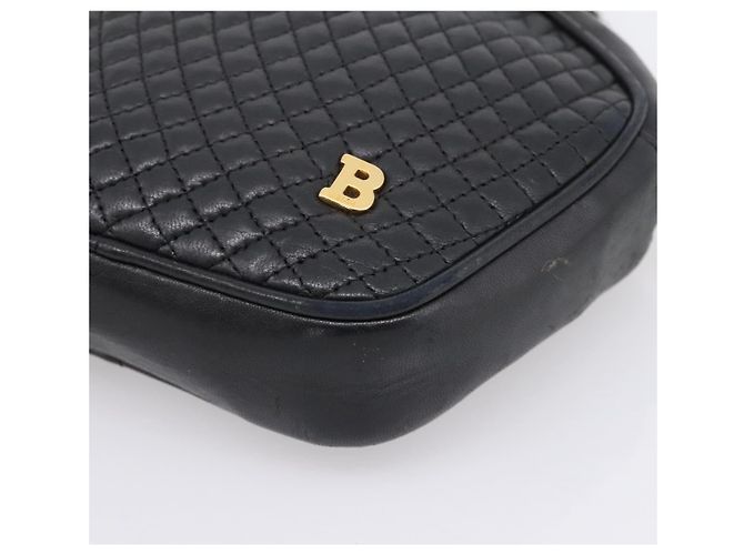 Bally Chain Shoulder Bag Leather Black Gold Tone Auth BA16147 - view 9