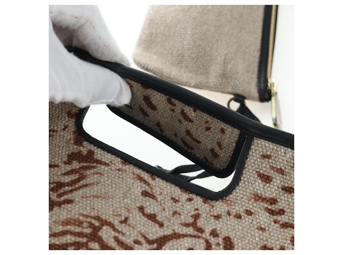 Chloé Bolso de Mano Chloe Canvas Beige Gold Auth 204138A Dorado - vista 13