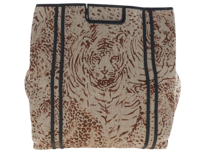 Chloé Bolso de Mano Chloe Canvas Beige Gold Auth 204138A Dorado - vista 2