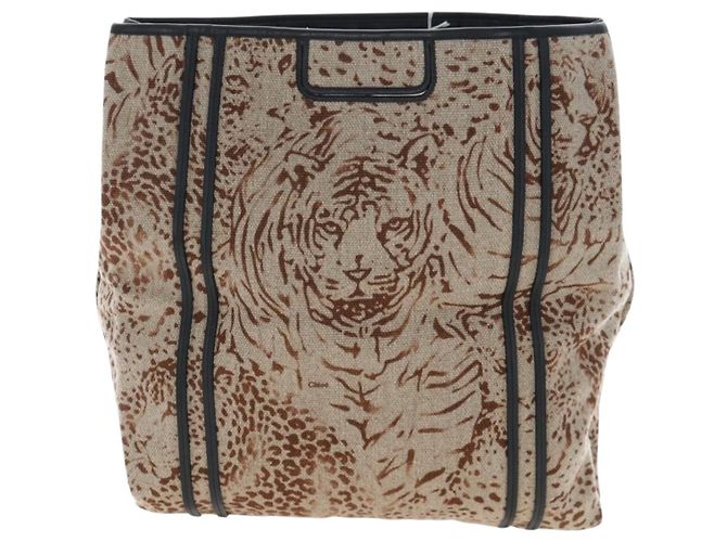Chloé Bolso de Mano Chloe Canvas Beige Gold Auth 204138A Dorado - vista 3