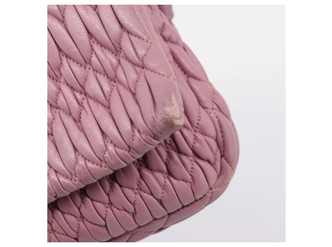 Borsa a tracolla Miu Miu Matelassé con catena in pelle 2way Rosa Argento Auth 206370A - vista 10