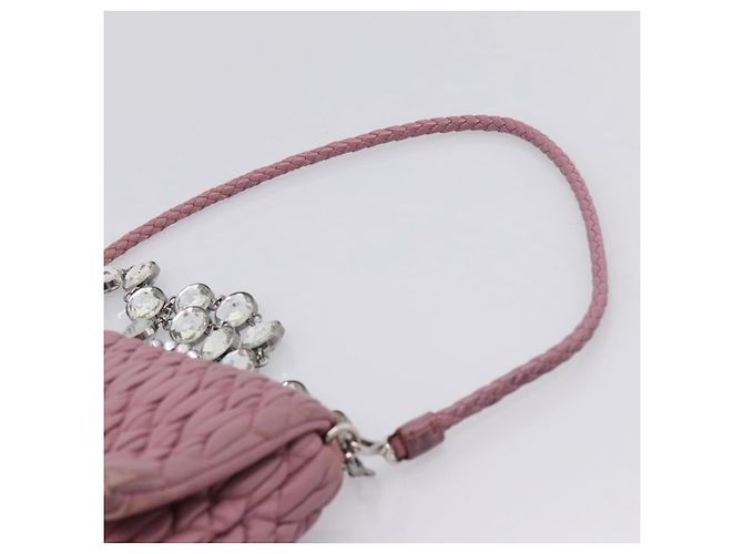 Borsa a tracolla Miu Miu Matelassé con catena in pelle 2way Rosa Argento Auth 206370A - vista 14