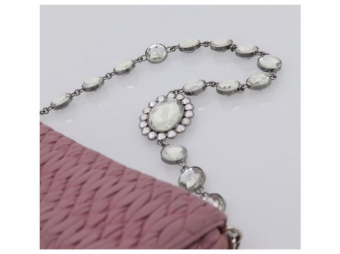 Borsa a tracolla Miu Miu Matelassé con catena in pelle 2way Rosa Argento Auth 206370A - vista 16