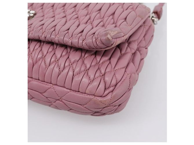 Borsa a tracolla Miu Miu Matelassé con catena in pelle 2way Rosa Argento Auth 206370A - vista 17