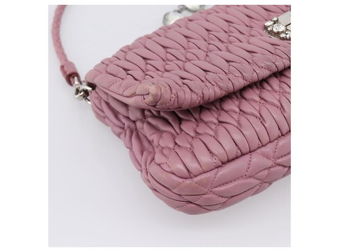 Borsa a tracolla Miu Miu Matelassé con catena in pelle 2way Rosa Argento Auth 206370A - vista 18
