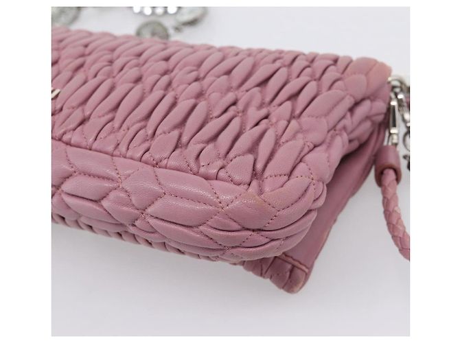 Borsa a tracolla Miu Miu Matelassé con catena in pelle 2way Rosa Argento Auth 206370A - vista 19