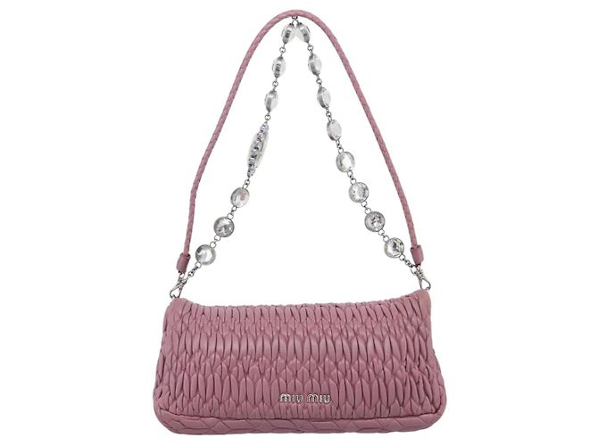 Borsa a tracolla Miu Miu Matelassé con catena in pelle 2way Rosa Argento Auth 206370A - vista 2