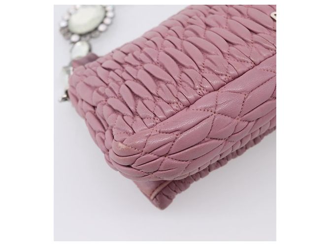 Borsa a tracolla Miu Miu Matelassé con catena in pelle 2way Rosa Argento Auth 206370A - vista 20