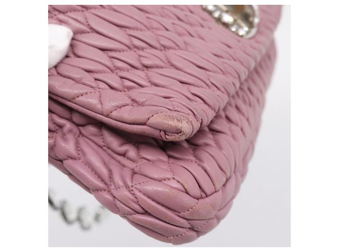 Borsa a tracolla Miu Miu Matelassé con catena in pelle 2way Rosa Argento Auth 206370A - vista 21