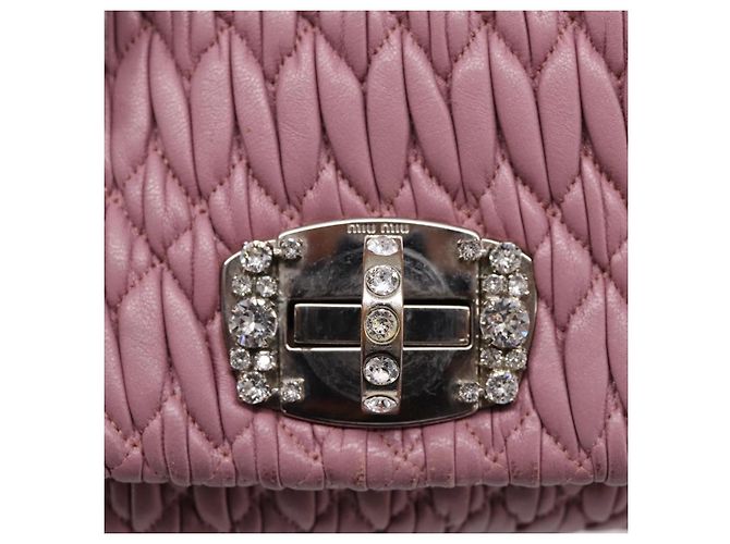 Borsa a tracolla Miu Miu Matelassé con catena in pelle 2way Rosa Argento Auth 206370A - vista 22
