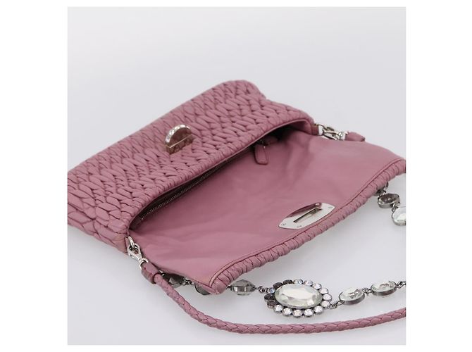 Borsa a tracolla Miu Miu Matelassé con catena in pelle 2way Rosa Argento Auth 206370A - vista 23