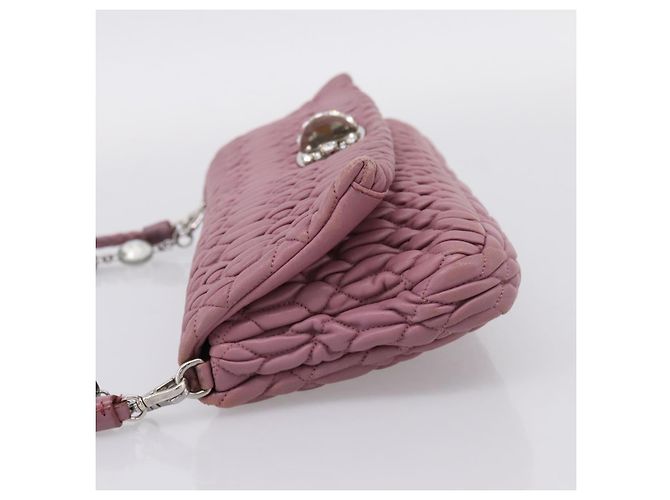 Borsa a tracolla Miu Miu Matelassé con catena in pelle 2way Rosa Argento Auth 206370A - vista 3