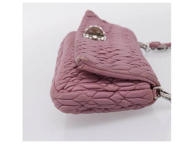 Borsa a tracolla Miu Miu Matelassé con catena in pelle 2way Rosa Argento Auth 206370A - vista 4