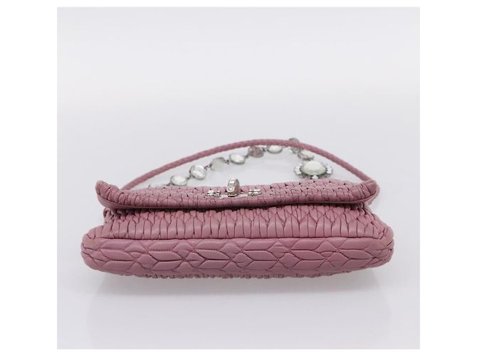 Borsa a tracolla Miu Miu Matelassé con catena in pelle 2way Rosa Argento Auth 206370A - vista 5