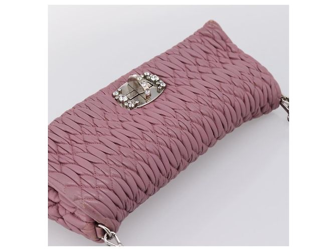 Borsa a tracolla Miu Miu Matelassé con catena in pelle 2way Rosa Argento Auth 206370A - vista 6