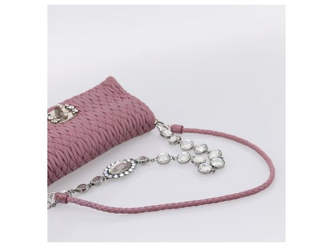Borsa a tracolla Miu Miu Matelassé con catena in pelle 2way Rosa Argento Auth 206370A - vista 7