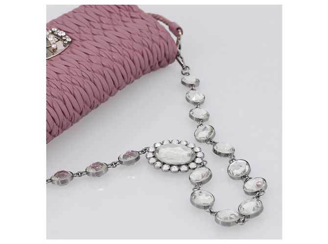 Borsa a tracolla Miu Miu Matelassé con catena in pelle 2way Rosa Argento Auth 206370A - vista 8