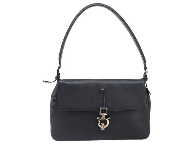 Borsa a tracolla Salvatore Ferragamo Gancini in pelle nera e oro Auth 199594 Nero D'oro - vista 13