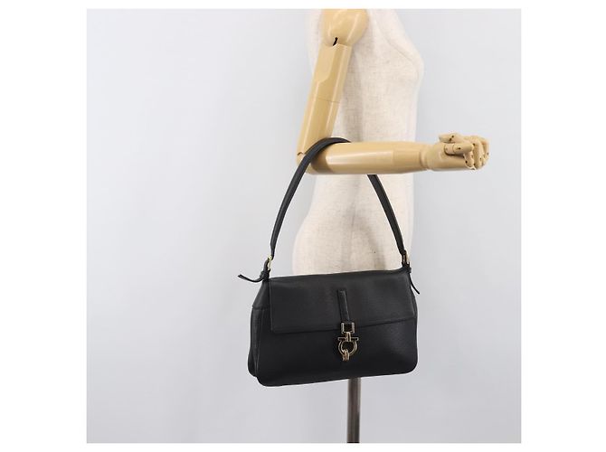 Borsa a tracolla Salvatore Ferragamo Gancini in pelle nera e oro Auth 199594 Nero D'oro - vista 24