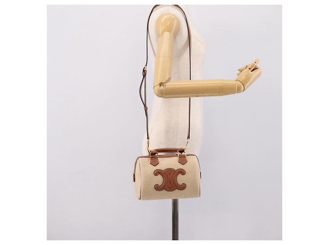 Céline Borsa a Mano CELINE Canvas 2way Beige Tono Oro Auth mr3055V - vista 22