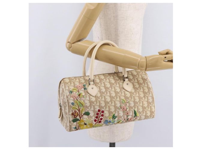 Borsa a mano Christian Dior Trotter Floral PVC Beige Silver Auth mr2988V Argento - vista 26