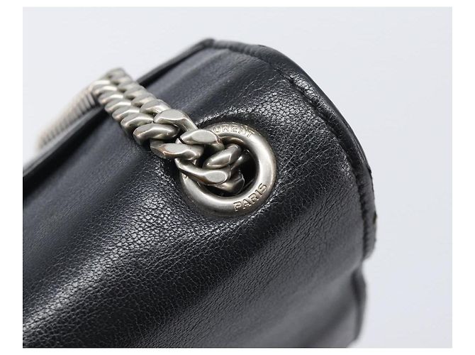 Autre Marque SAINT LAURENT Borsa a tracolla con catena in pelle nera argento Auth ka6306A Nero - vista 10