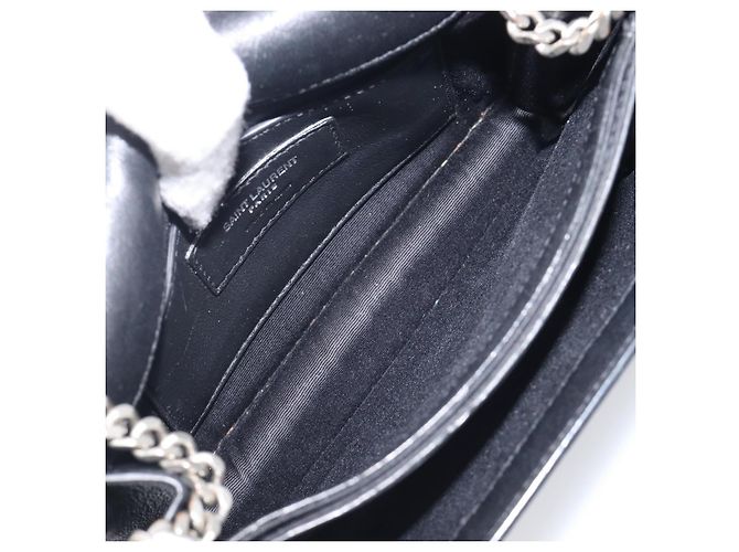Autre Marque SAINT LAURENT Borsa a tracolla con catena in pelle nera argento Auth ka6306A Nero - vista 11