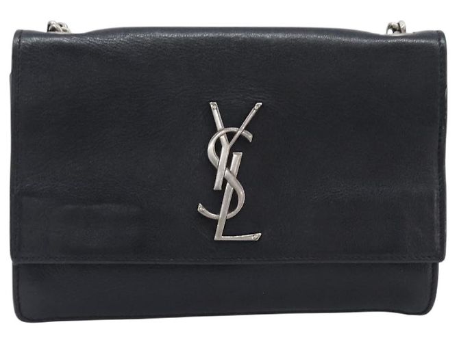 Autre Marque SAINT LAURENT Borsa a tracolla con catena in pelle nera argento Auth ka6306A Nero - vista 13