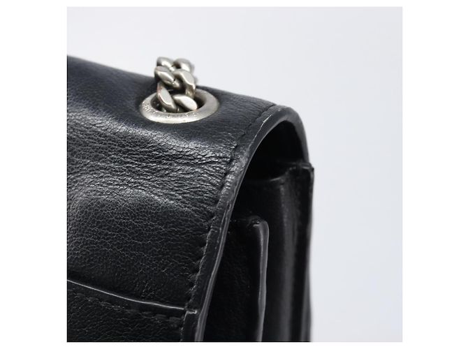 Autre Marque SAINT LAURENT Borsa a tracolla con catena in pelle nera argento Auth ka6306A Nero - vista 19