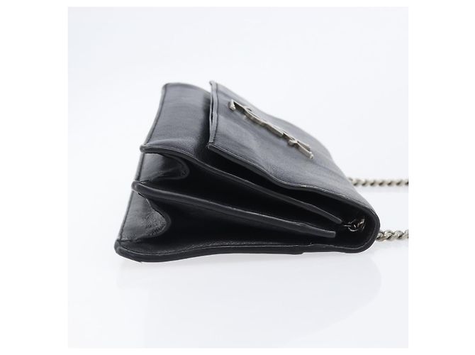 Autre Marque SAINT LAURENT Borsa a tracolla con catena in pelle nera argento Auth ka6306A Nero - vista 3
