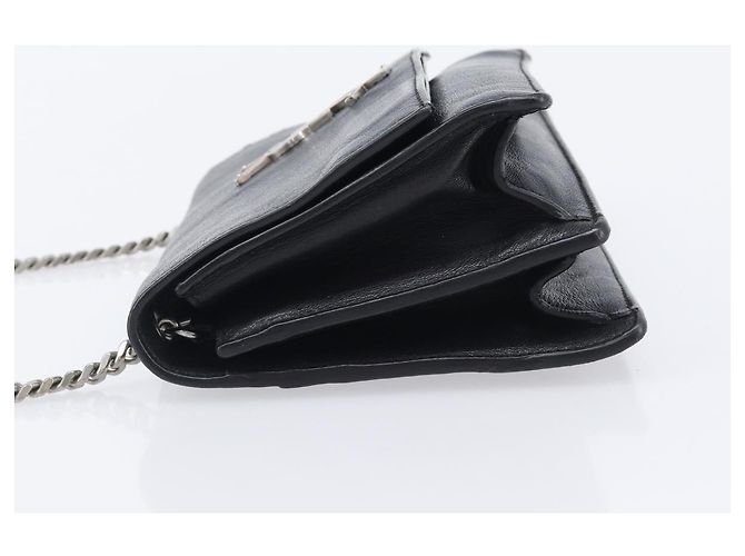 Autre Marque SAINT LAURENT Borsa a tracolla con catena in pelle nera argento Auth ka6306A Nero - vista 4