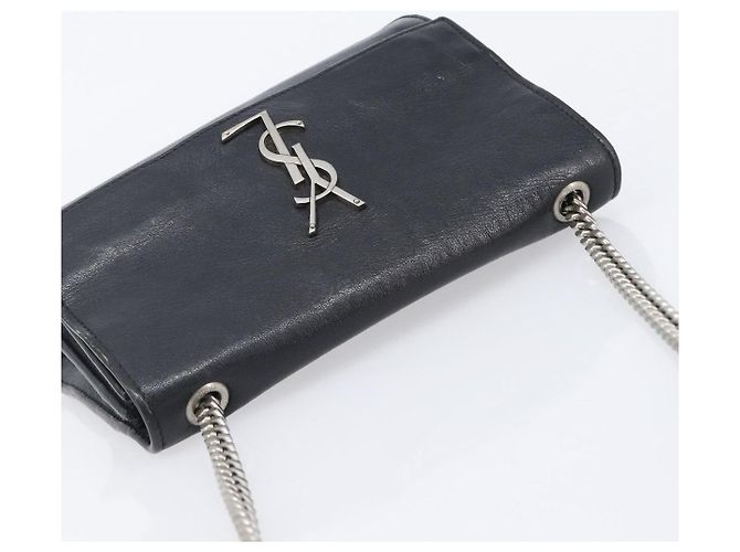 Autre Marque SAINT LAURENT Borsa a tracolla con catena in pelle nera argento Auth ka6306A Nero - vista 6
