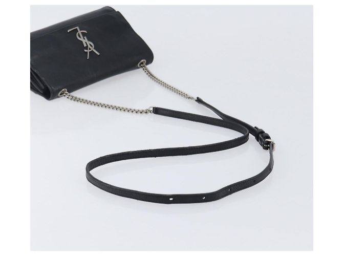 Autre Marque SAINT LAURENT Borsa a tracolla con catena in pelle nera argento Auth ka6306A Nero - vista 7