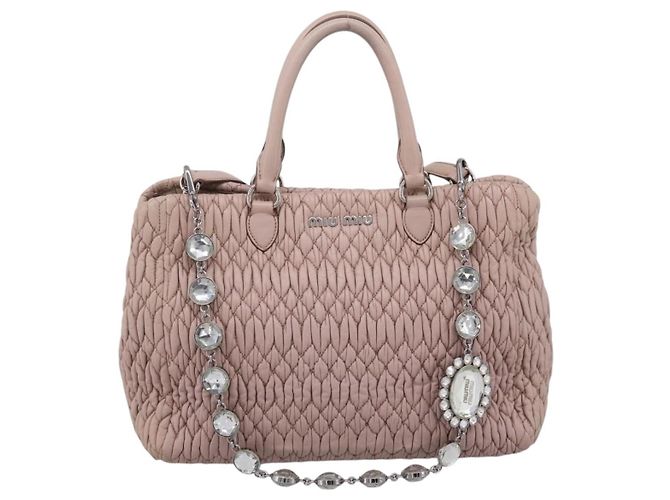 Borsa a tracolla Miu Miu Matelassé con catena in pelle 2way Rosa Argento Auth 206292A - vista 13