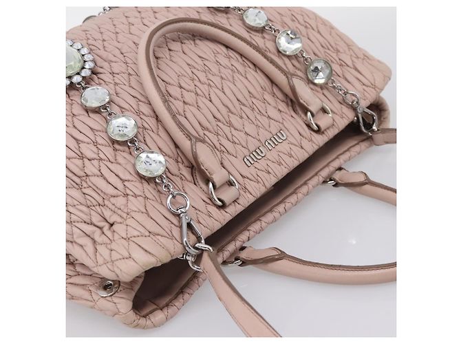 Borsa a tracolla Miu Miu Matelassé con catena in pelle 2way Rosa Argento Auth 206292A - vista 15
