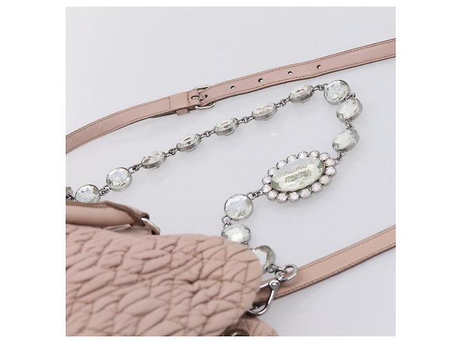 Borsa a tracolla Miu Miu Matelassé con catena in pelle 2way Rosa Argento Auth 206292A - vista 19