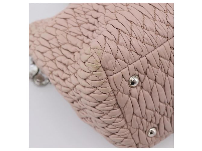 Borsa a tracolla Miu Miu Matelassé con catena in pelle 2way Rosa Argento Auth 206292A - vista 21
