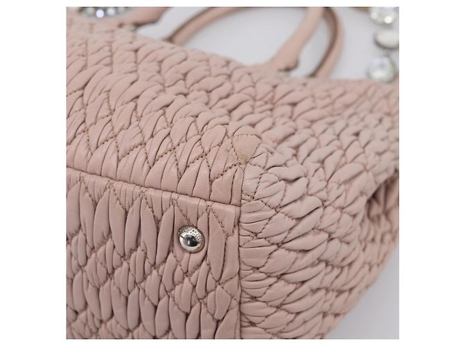 Borsa a tracolla Miu Miu Matelassé con catena in pelle 2way Rosa Argento Auth 206292A - vista 22
