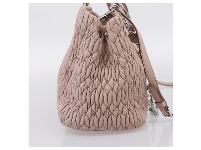 Borsa a tracolla Miu Miu Matelassé con catena in pelle 2way Rosa Argento Auth 206292A - vista 3