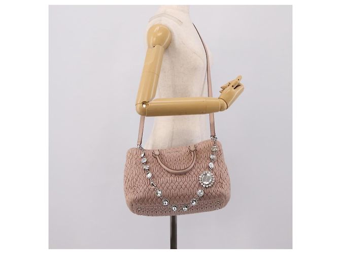 Borsa a tracolla Miu Miu Matelassé con catena in pelle 2way Rosa Argento Auth 206292A - vista 30