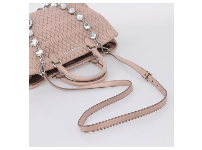 Borsa a tracolla Miu Miu Matelassé con catena in pelle 2way Rosa Argento Auth 206292A - vista 9