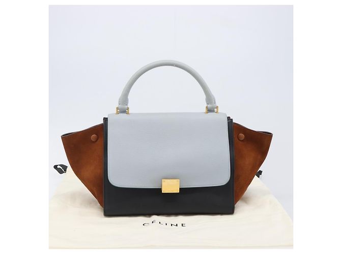 Céline Borsa a mano CELINE Trapeze in pelle 2 vie azzurro e oro autentica 204832V D'oro Blu chiaro - vista 12