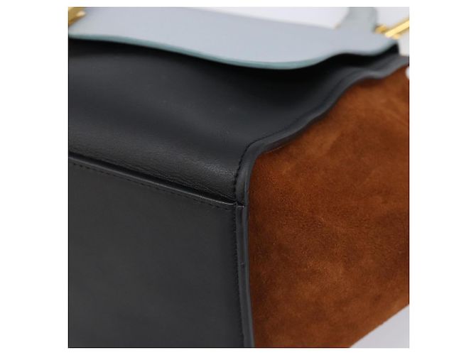 Céline Borsa a mano CELINE Trapeze in pelle 2 vie azzurro e oro autentica 204832V D'oro Blu chiaro - vista 16